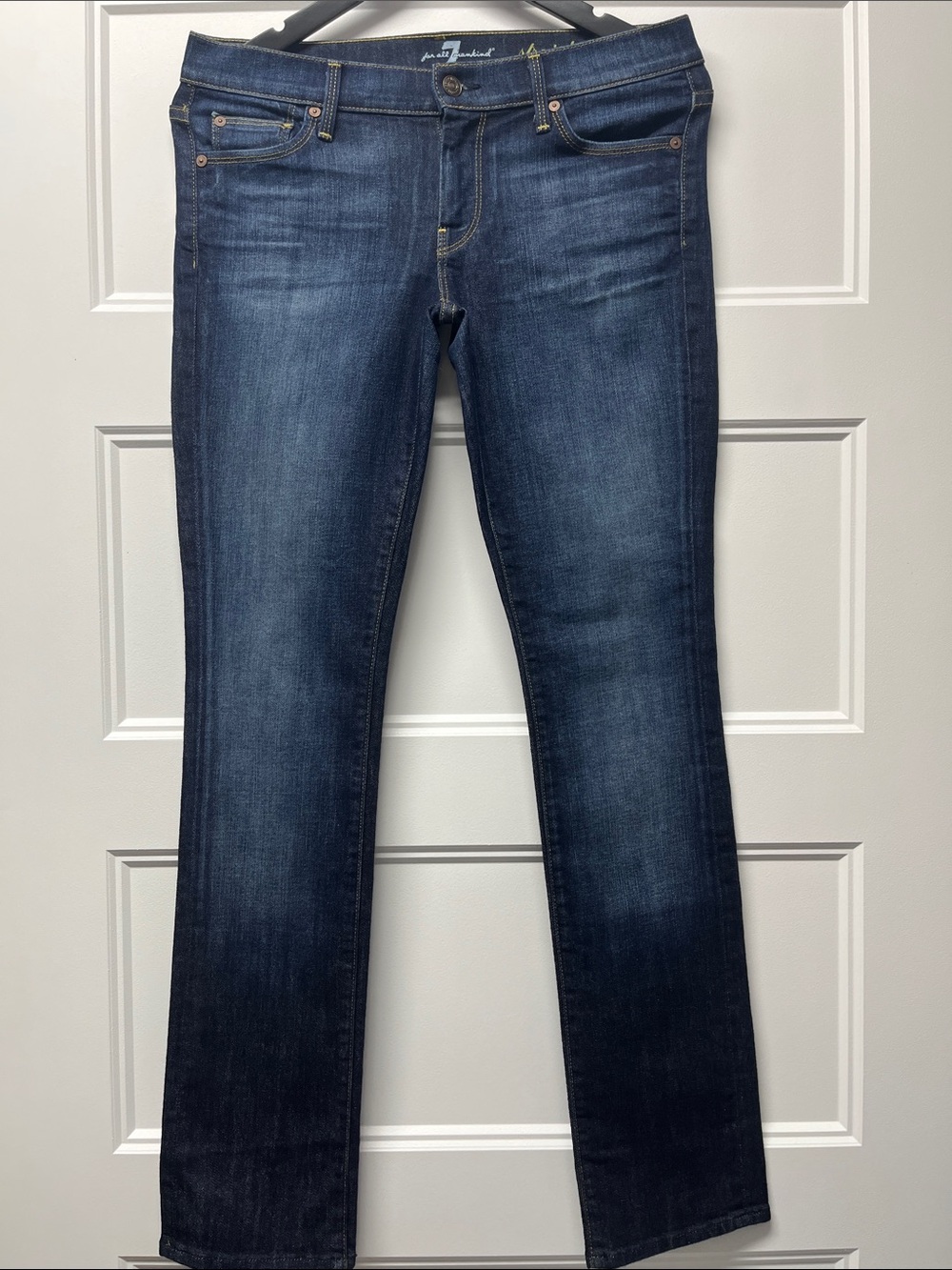 7 For All Mankind Dark Blue Straight-Leg Jeans